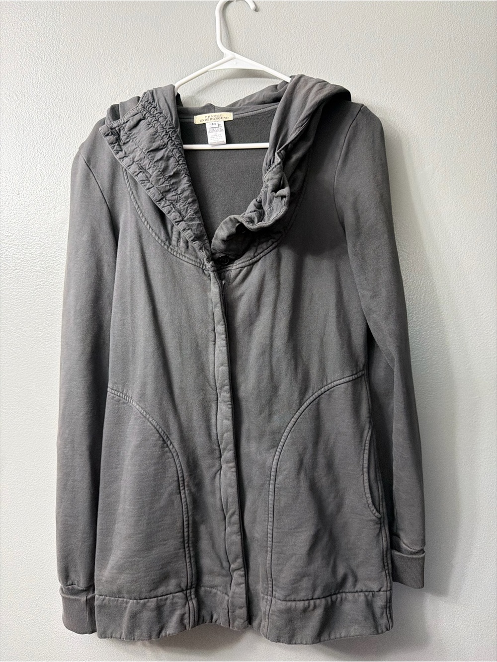 Prairie Underground long cloak hoodie in gray
ruched collar medium
